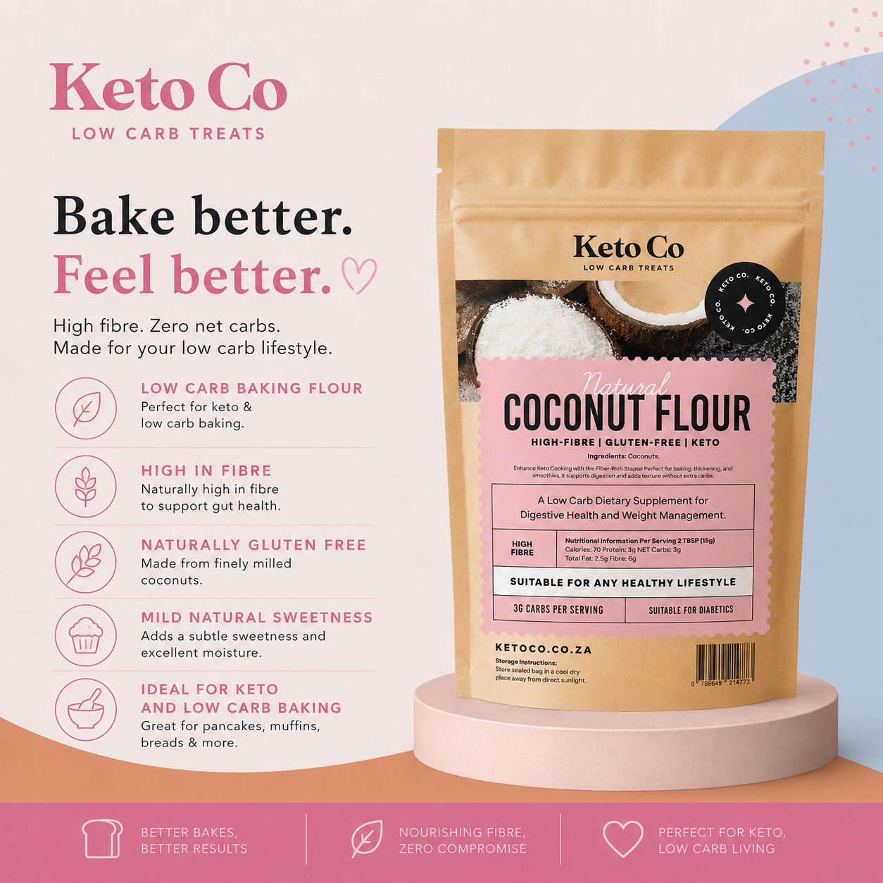 Coconut Flour | Keto Low Carb Baking Flour | Keto Co | 400g