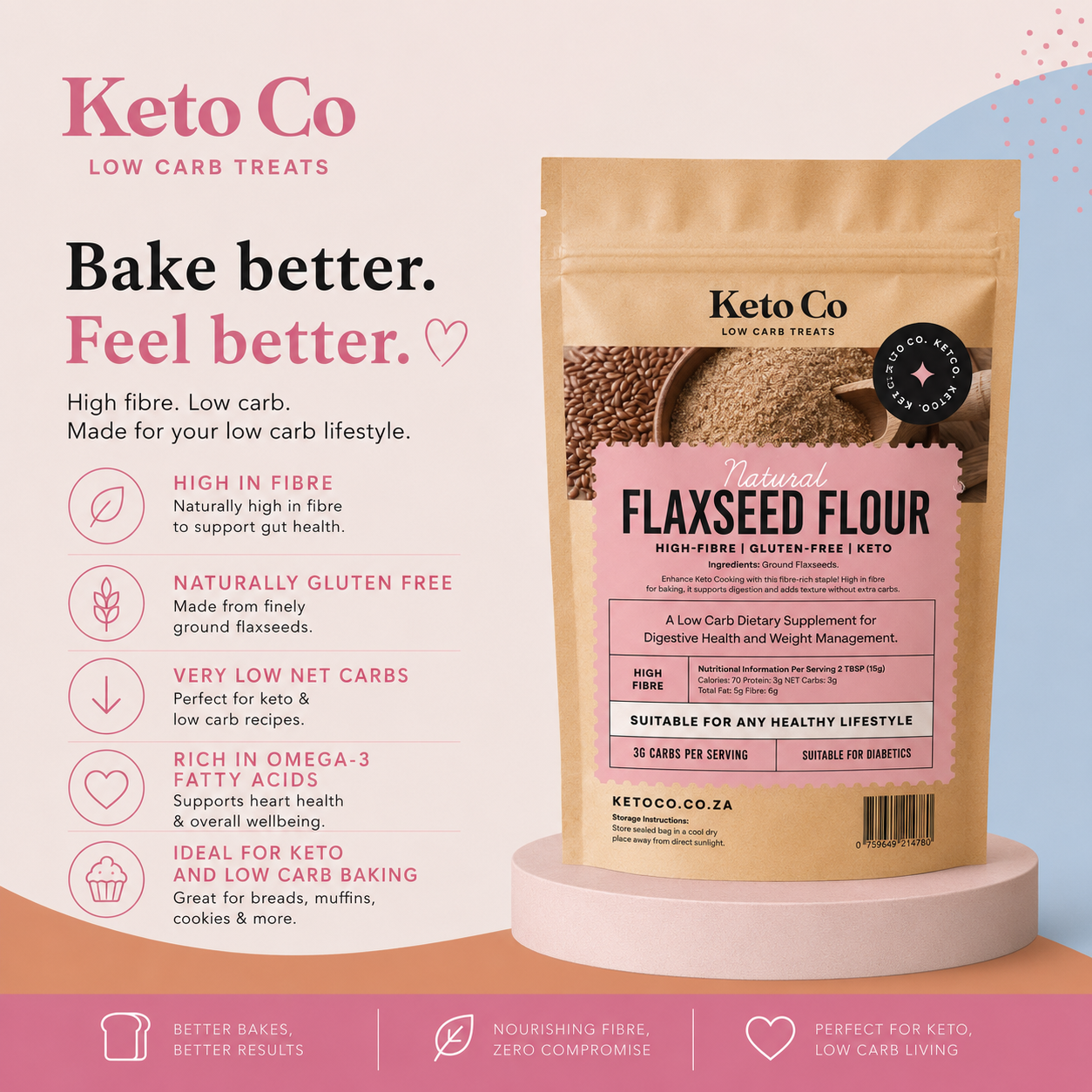 Flaxseed Flour | Keto Low Carb Baking Flour | Keto Co | 400g